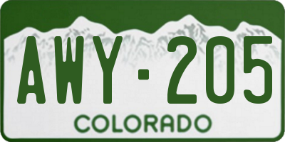 CO license plate AWY205
