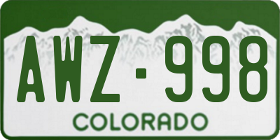 CO license plate AWZ998