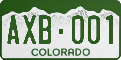 CO license plate AXB001