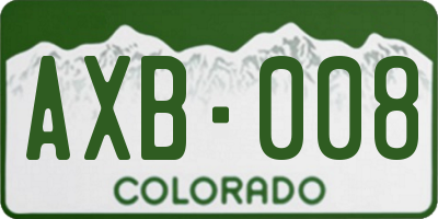 CO license plate AXB008
