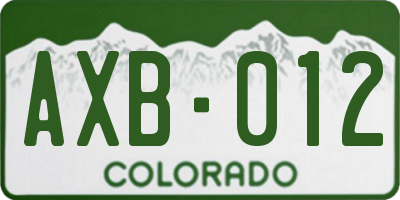 CO license plate AXB012