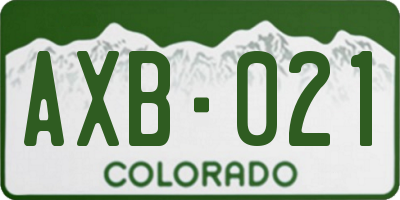 CO license plate AXB021