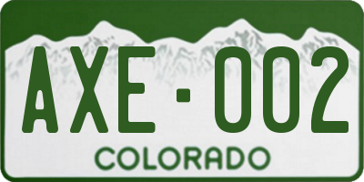 CO license plate AXE002