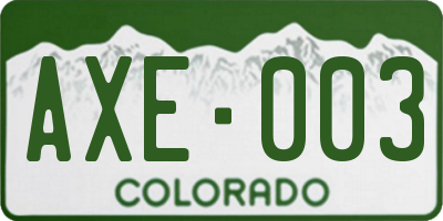 CO license plate AXE003