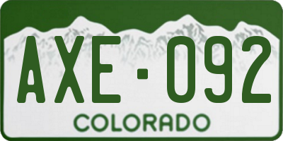 CO license plate AXE092