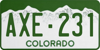 CO license plate AXE231