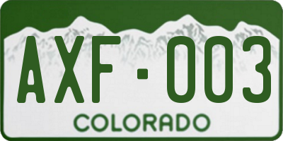 CO license plate AXF003
