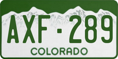 CO license plate AXF289