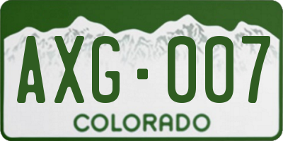 CO license plate AXG007