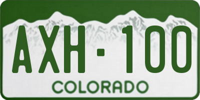 CO license plate AXH100