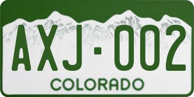 CO license plate AXJ002