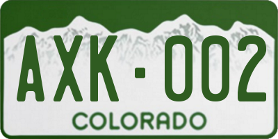 CO license plate AXK002