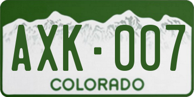 CO license plate AXK007