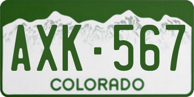 CO license plate AXK567