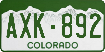CO license plate AXK892
