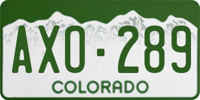 CO license plate AXO289