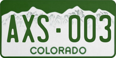 CO license plate AXS003