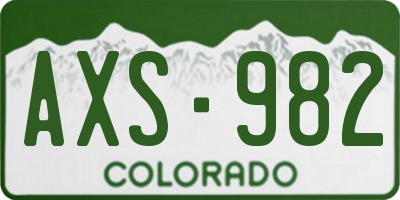 CO license plate AXS982