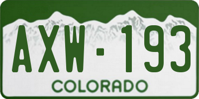 CO license plate AXW193