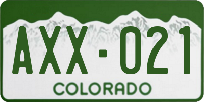 CO license plate AXX021