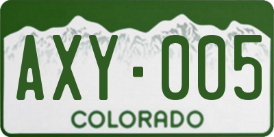 CO license plate AXY005