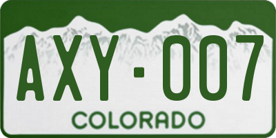 CO license plate AXY007
