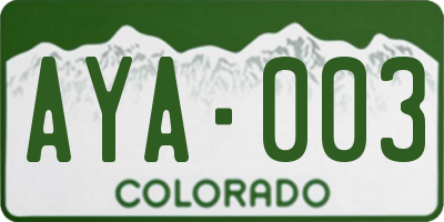 CO license plate AYA003