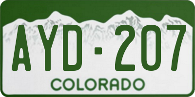 CO license plate AYD207