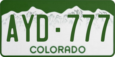 CO license plate AYD777