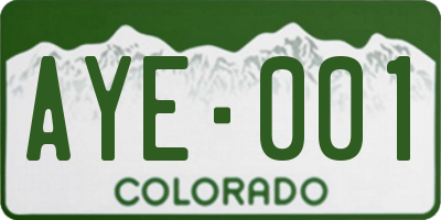 CO license plate AYE001