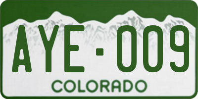CO license plate AYE009