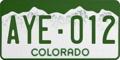 CO license plate AYE012