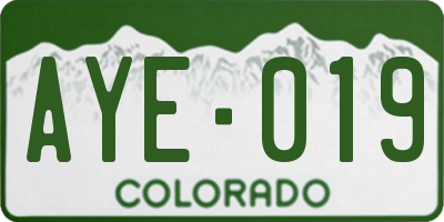 CO license plate AYE019