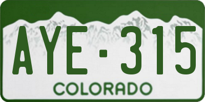 CO license plate AYE315
