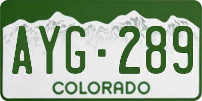 CO license plate AYG289