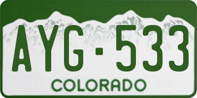 CO license plate AYG533