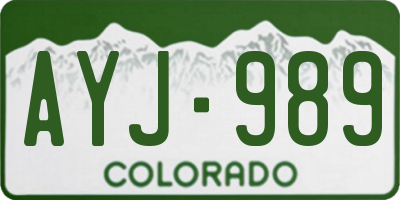 CO license plate AYJ989