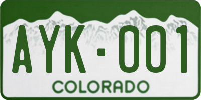 CO license plate AYK001