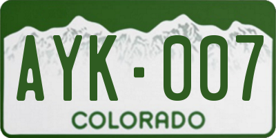 CO license plate AYK007