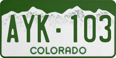 CO license plate AYK103