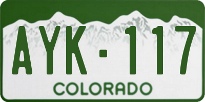CO license plate AYK117
