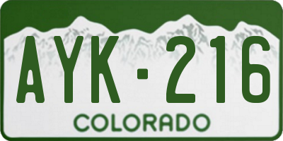 CO license plate AYK216