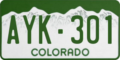CO license plate AYK301