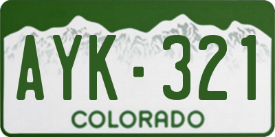 CO license plate AYK321