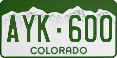 CO license plate AYK600