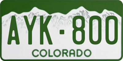 CO license plate AYK800