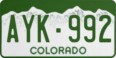 CO license plate AYK992