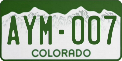 CO license plate AYM007