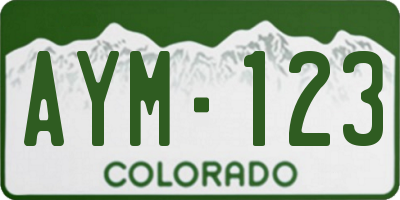 CO license plate AYM123