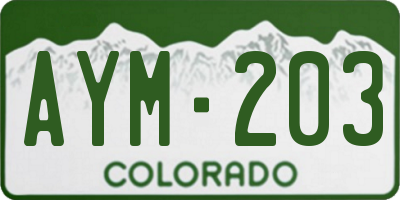 CO license plate AYM203